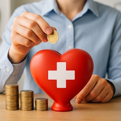 Man dropping penny in piggy bank